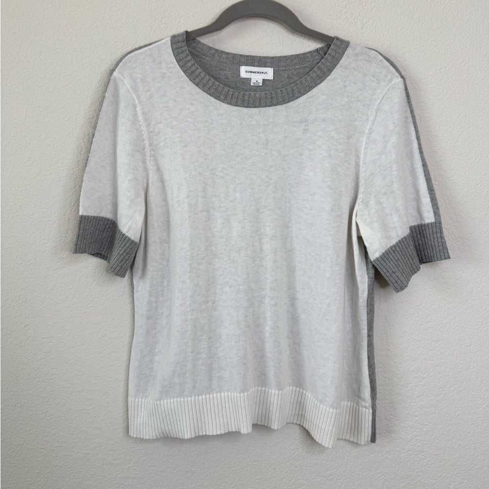 Summersalt The Colorblock Short Sleeve Cotton Cashmere Sweater Sz M Minimalist